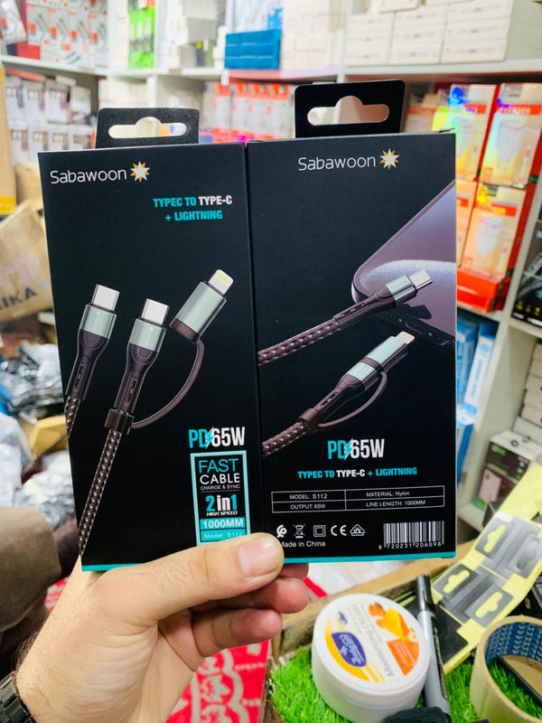 Sabawoon S112 2-in-1 PD 65W Fast Charging Cable